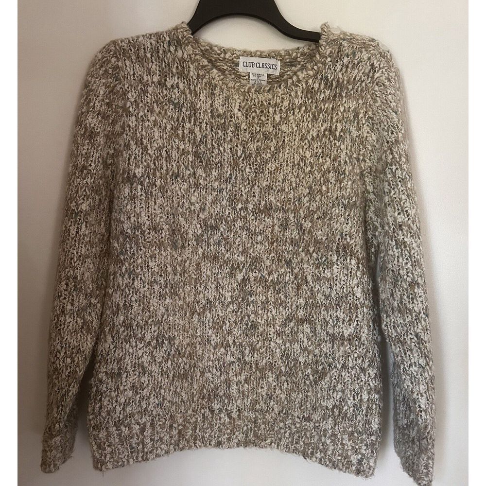 Club Classics Button‎ Accent Women's Cable Knit Sweater Medium Tan Wool/Acrylic